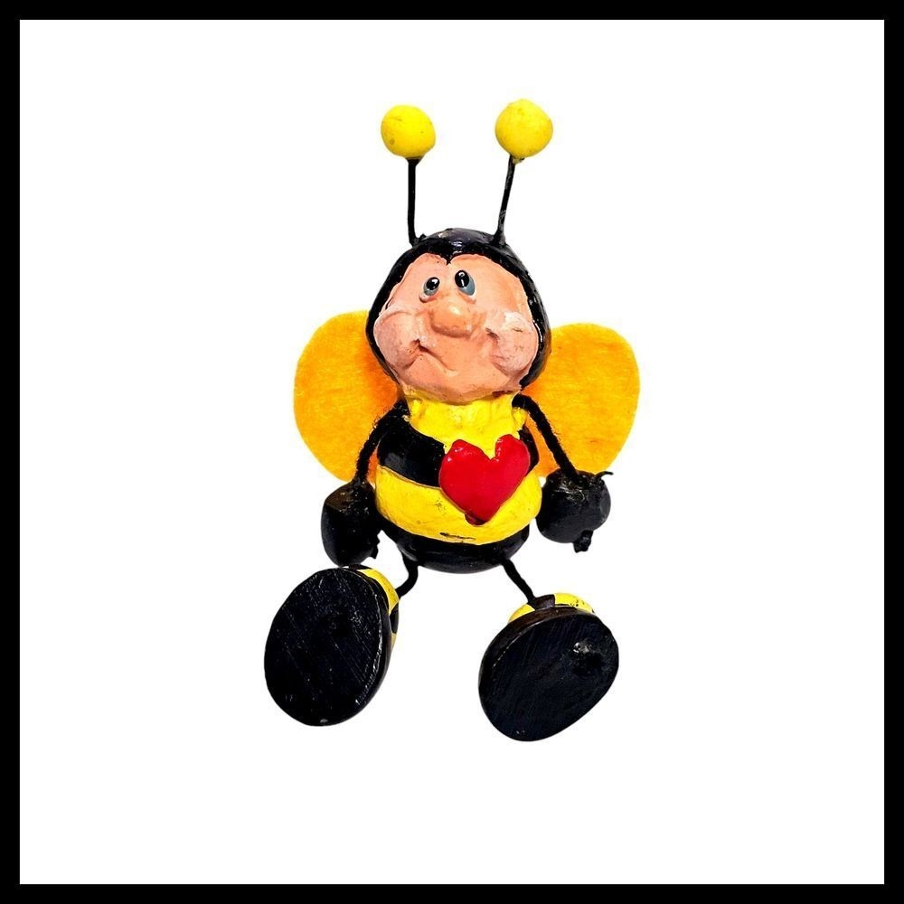 Whimsical Bee Pin Brooch Figurine with Heart Accent - Cute Lapel Pin